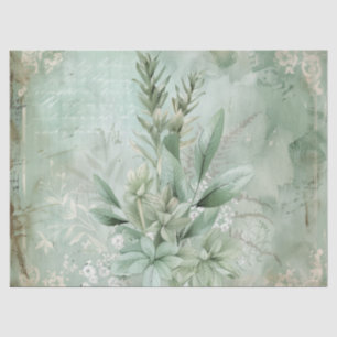 Papier Mousseline Fleur botanique verte menthe vintage (1)