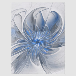 Papier Mousseline Fleur d'art fractal à l'aquarelle grise et bleue a