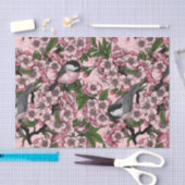 Papier Mousseline Fleur de cerisiers et poulets roses (Artisanat)