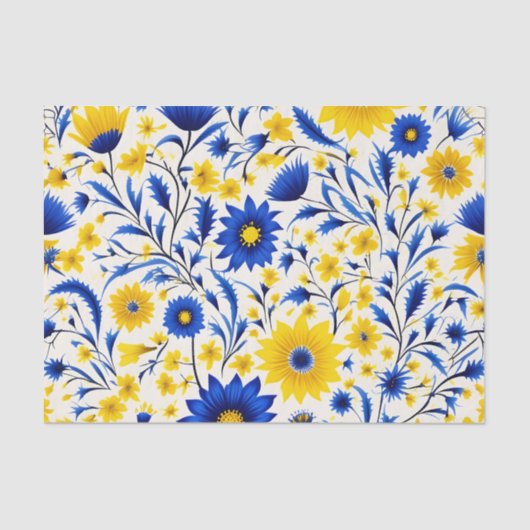 Papier Mousseline Fleur de Cornflower romantique Bleu et Jaune Flora (Recto)