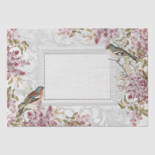 Papier Mousseline Fleur de lilas Oiseau français cadre orné découpag