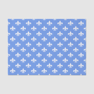 Papier Mousseline Fleur de lis blanc sur Cornflower Blue