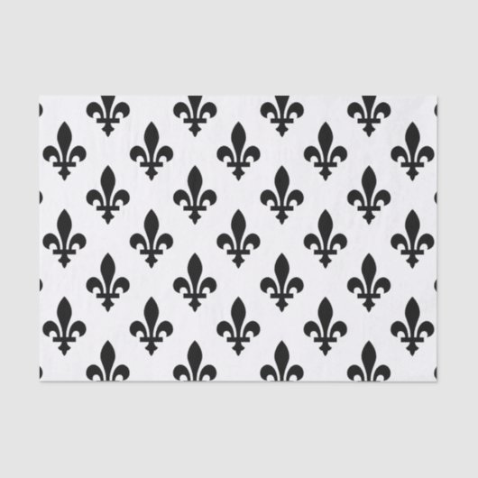 Papier Mousseline Fleur de Lis Motif, Royal French, Noir sur Blanc (Recto)
