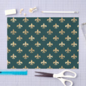 Papier Mousseline Fleur-de-lis sarcelle et or (Artisanat)