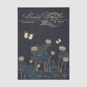 Papier Mousseline Fleur de nénuphar papillon découpage bleu vintage