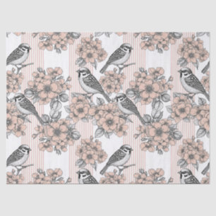 Papier Mousseline Fleur de oiseau vintage Toile rayée (1)