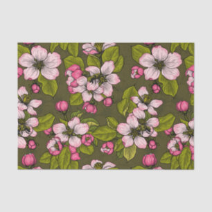 Papier Mousseline Fleur de pomme sur vert foncé