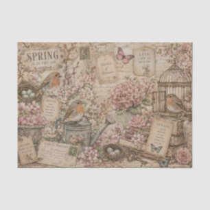 Papier Mousseline Fleur de printemps vintage Robins Oiseau Note manu