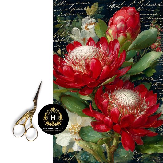 Papier Mousseline Fleur de Protea Roi Rouge Decoupage
