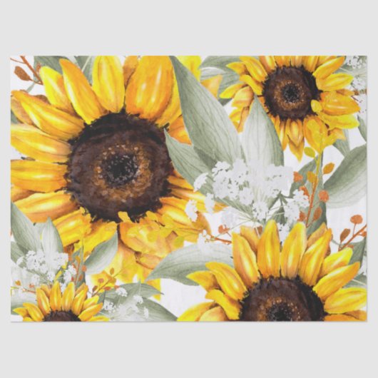 Papier Mousseline Fleur de tournesol Jaune Floral Rustique Automne F (Recto)