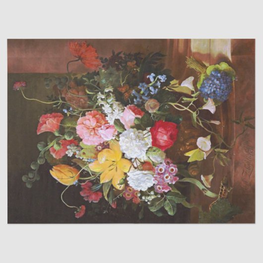 Papier Mousseline Fleur Encore Vie De Tulipes Et Violettes Roses (Recto)