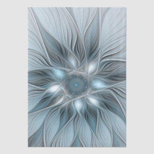 Papier Mousseline Fleur joyeuse abstraite florale fractale bleu gris