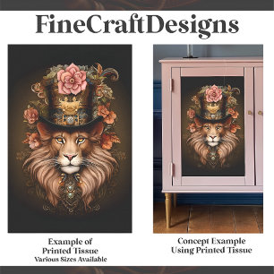 Papier Mousseline Fleur Magestique Lion Steampunk Chapeauté E2 Décou