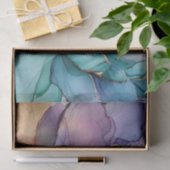 Papier Mousseline Fleur Or Bleu Aqua Violet (Cadeau)