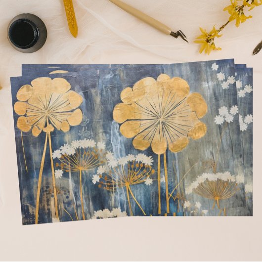 Papier Mousseline Fleur Oriental Or