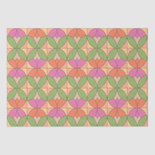 Papier Mousseline Fleur rétro géométrique (Recto)