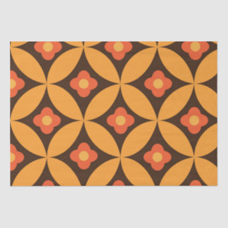 Papier Mousseline Fleur rétro sur feuille de cercle orange du milieu