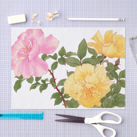 Papier Mousseline Fleur rose, florale (Artisanat)