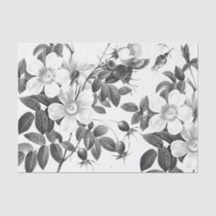 Papier Mousseline Fleur Rose sauvage noire et blanche