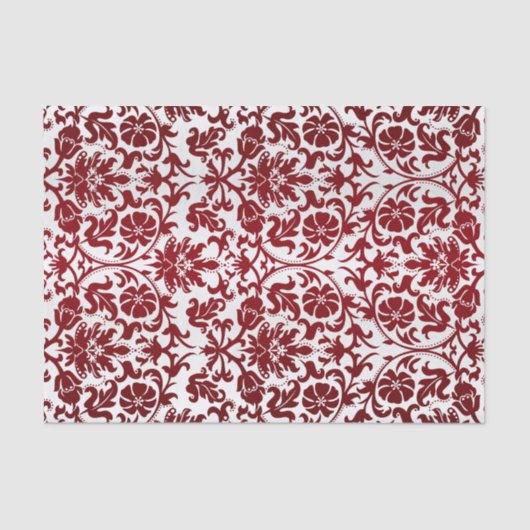Papier Mousseline Fleur rouge foncé Damas (Recto)