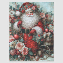 Fleur Rustique Vibrante Père Noël Vintage Découpag
