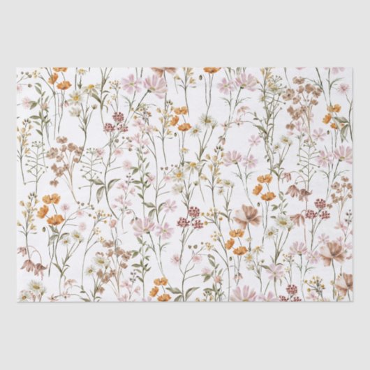 Papier Mousseline Fleur sauvage Boho Bloom Garden Blanc (Recto)