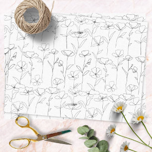 Papier Mousseline Fleur sauvage de pavot Floral minimaliste noir et 