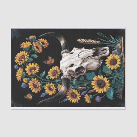 Papier Mousseline Fleur sauvage et Occident sauvage, Skull & Blooms (Recto)