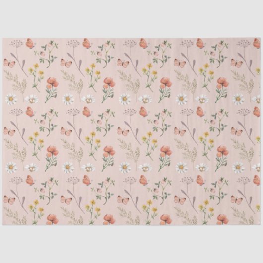 Papier Mousseline Fleur sauvage rose pâle (Recto)