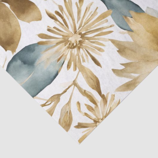 Papier Mousseline Fleur Turquoise Boho White Gold (Détail)