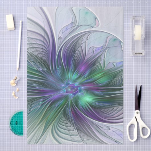 Papier Mousseline Fleur vert violet Art Abstrait moderne Fractal (Artisanat)