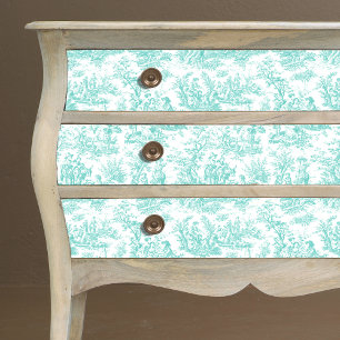 Papier Mousseline Fleur vintage turquoise toile de Jouy