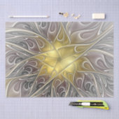 Papier Mousseline Fleurir Avec Or Moderne Fleur Abstraite Fractale (Artisanat)