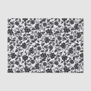 Papier Mousseline Fleurs à rayures noir et gris