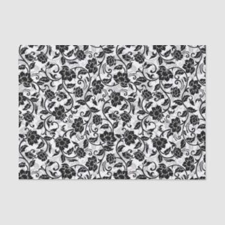 Papier Mousseline Fleurs à rayures noir et gris