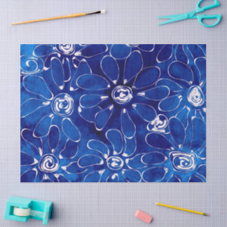 Papier Mousseline Fleurs Abstraites marguerites Blue Floral Decoupag