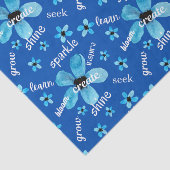 Papier Mousseline Fleurs aquarelle bleue avec affirmations (Détail)