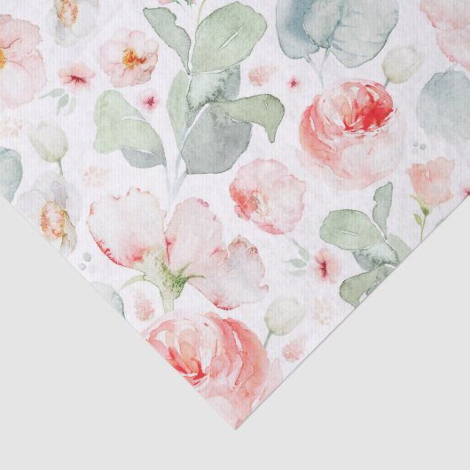 Papier Mousseline Fleurs aquarelles rose pâle botanique (Détail)