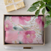 Papier Mousseline Fleurs Aquarelles Roses Douces Avec Or (Cadeau)
