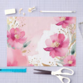 Papier Mousseline Fleurs Aquarelles Roses Douces Avec Or (Artisanat)