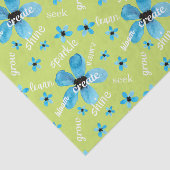 Papier Mousseline Fleurs aquarelles vertes et bleues avec affirmatio (Détail)