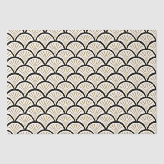 Papier Mousseline Fleurs Art déco beige et noire motif (Recto)