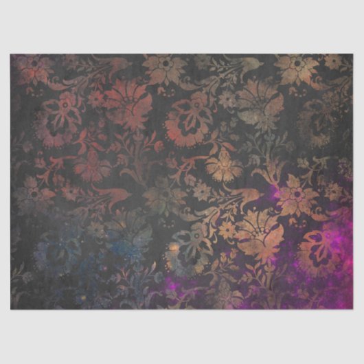 Papier Mousseline Fleurs au crayon d'or sur la découpage violet et n (Recto)