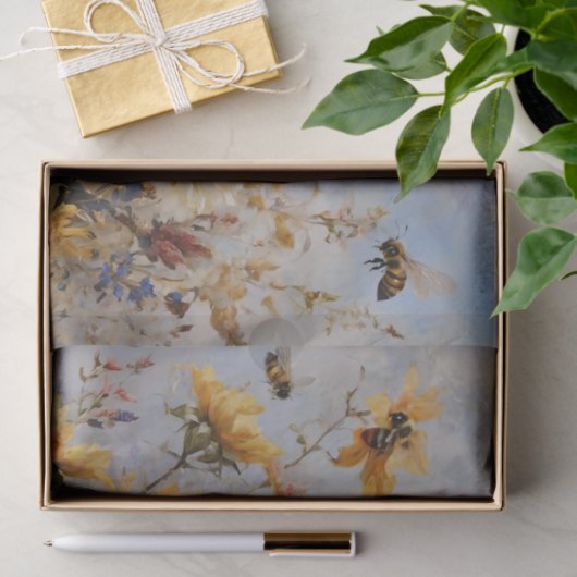 Papier Mousseline Fleurs avec abeilles Découpage (Cadeau)