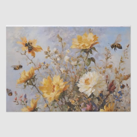Papier Mousseline Fleurs avec abeilles Découpage (Recto)