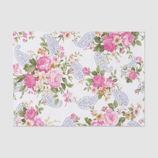 Papier Mousseline Fleurs beige et rose (Recto)