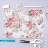 Papier Mousseline Fleurs beige et rose (Artisanat)