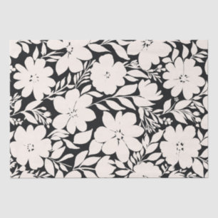 Papier Mousseline Fleurs beiges modernes Botanique noire