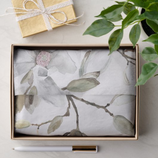 Papier Mousseline Fleurs blanches (Cadeau)