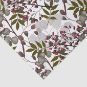 Papier Mousseline Fleurs blanches à la pièce Berries rouges Feuilles (Détail)